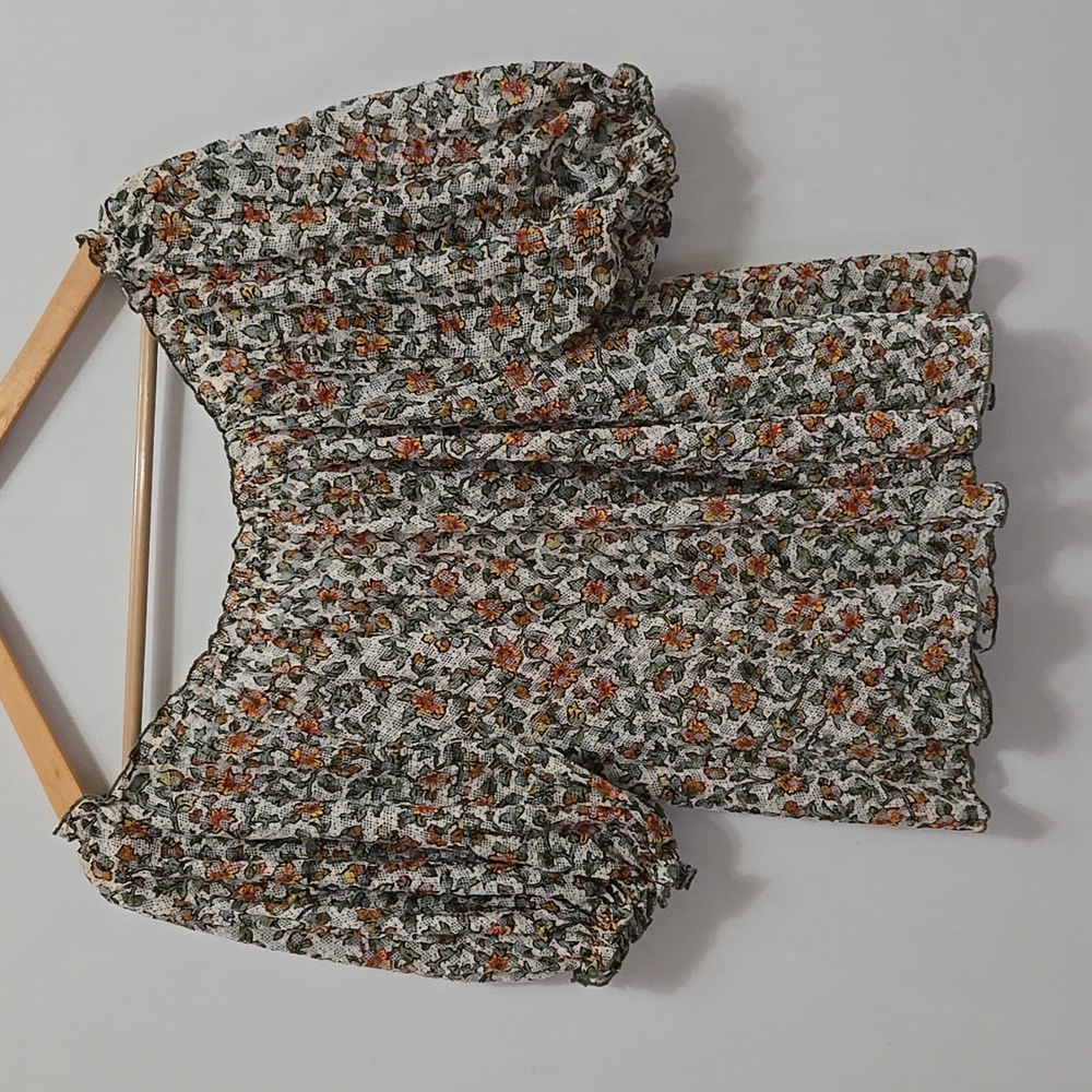 Free People Astra Peasant Swing Top Size S Daisy Floral Open Knit Puff Henley - Picture 10 of 13